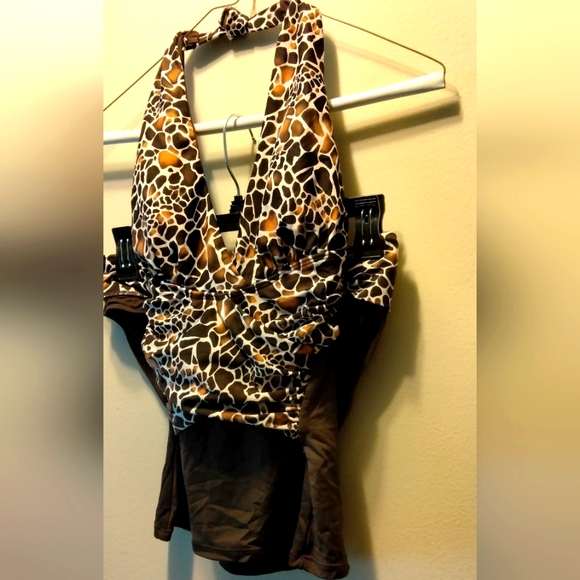 Antonio Milani leopard print two piece swimsuit with brass loops - Picture 2 of 7